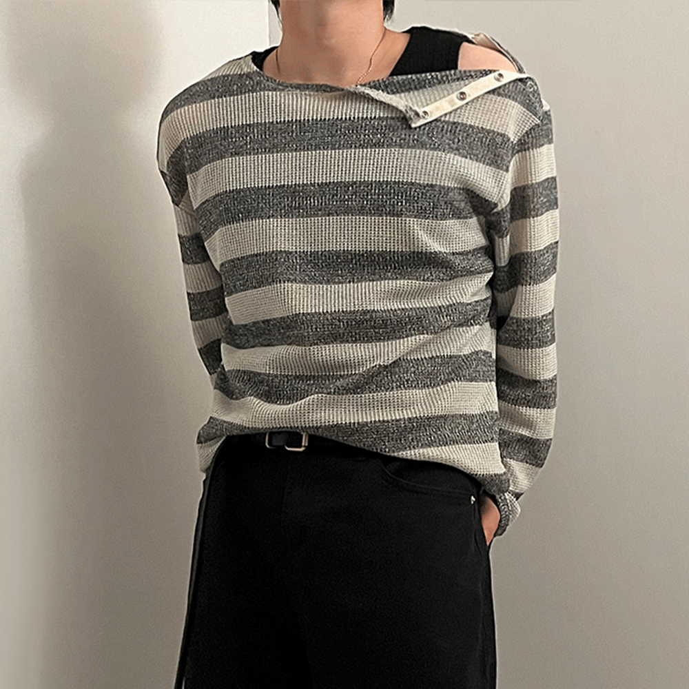 Shoulder snap stripe knit